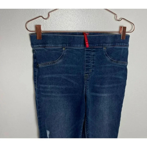 Spanx Womens Pull On Distressed Ankle Skinny Denim Jegging Jeans Blue Sz M/M - Picture 3 of 11